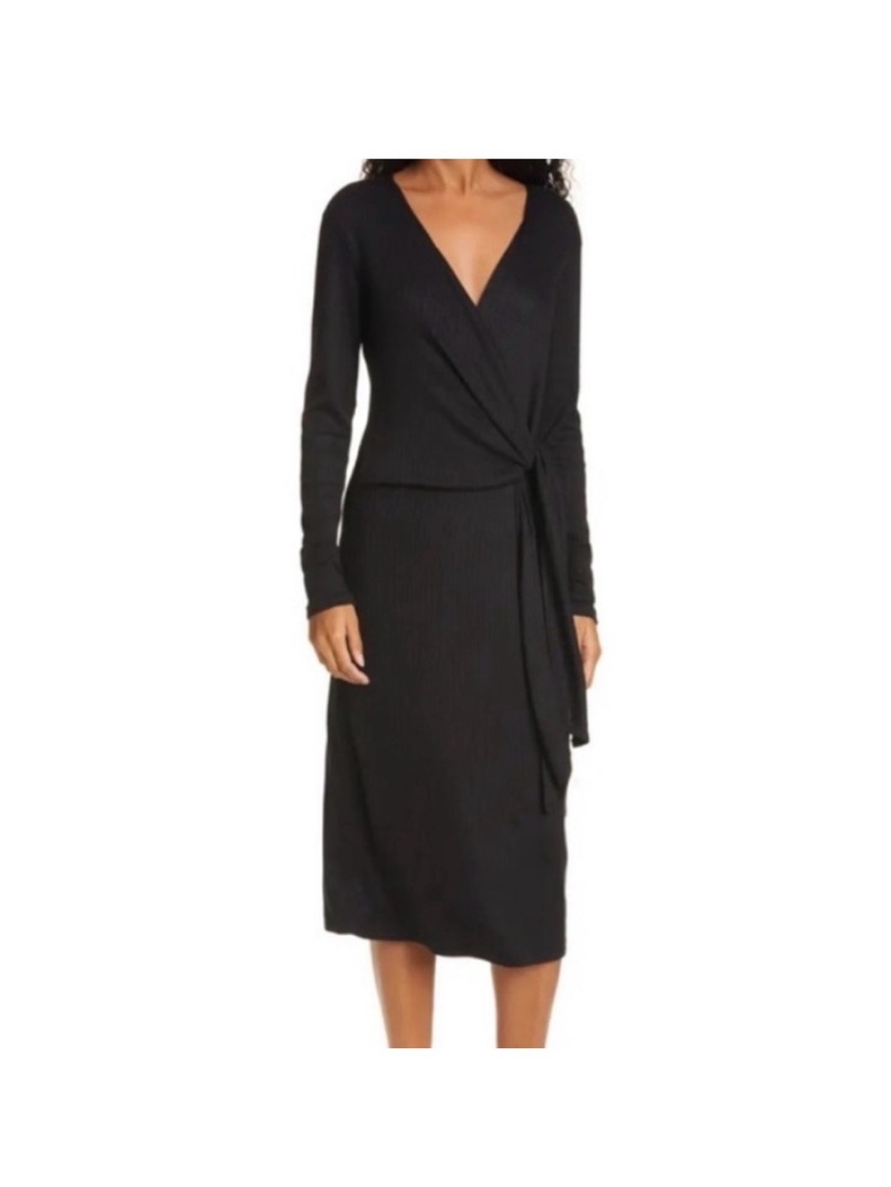 Rag & Bone Black Long-Sleeve Wrap Midi Dress